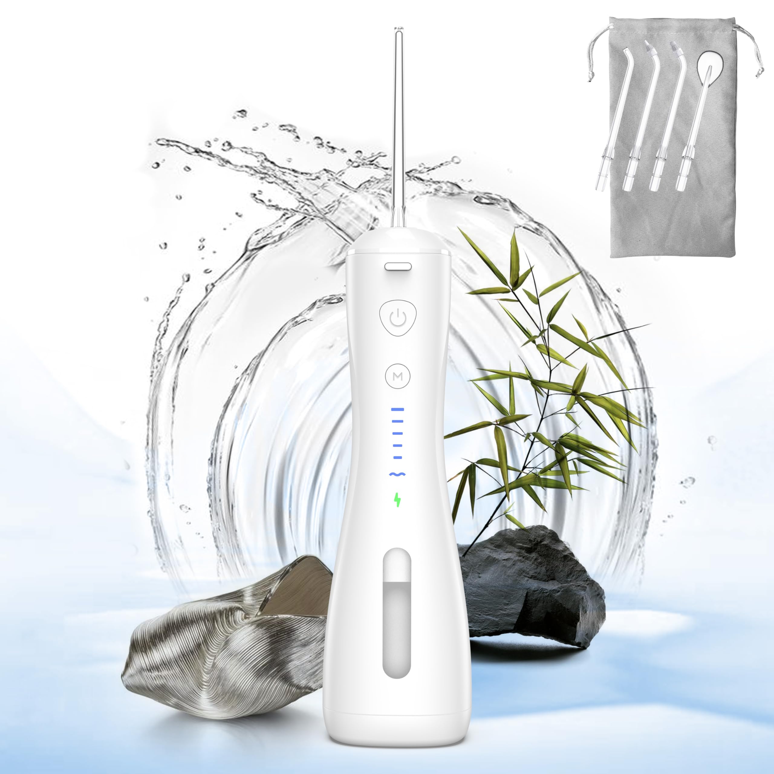 Water Flosser [Dental Cordless Portable] 6 Modes & IPX7 Waterproof Rechargeable Oral Irrigator Water Teeth Cleaner Floss Pick, Home Use WaterFlossers for Braces Bridges/Gum Care (White)