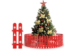 WEFAITH Christmas Tree Fence Barrier for Pets & Kids - 24Pcs Picket Fence Gate Around Christmas Tree for Cats Small Dogs Baby Toddler Proof-Thick Plastic Christmas Tree Protector&Blocker,Red