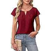Blooming Jelly Womens Dressy Business Casual Tops Work Trendy Short Sleeve Shirts Summer Cute Pleated Blouses