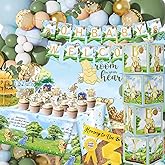 159pcs Blue Classic Winnie Baby Shower Decorations Kit, Vintage Pooh Party Supplies, Classic Pooh Backdrop, Cake Topper, Tablecloth Box Decorations for Girl Boy Baby Shower