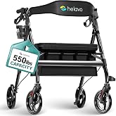 Helavo 28.3" Extra Wide Bariatric Rollator Walker, 550 lbs Capacity | Large Seat, Heavy Duty Rollator, Height Adjustable, Aluminium Frame, 8" Standard Tires