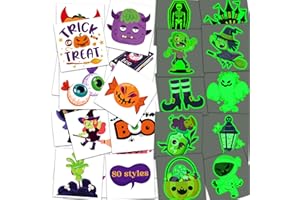 MDDRUIQI Glow Halloween Tattoos for Kids - 80 Styles,2 inch Halloween Party Favors - Halloween Games Treats Toys Bulk - Halloween Gifts Crafts Party Supplies | Goodie Bag Fillers