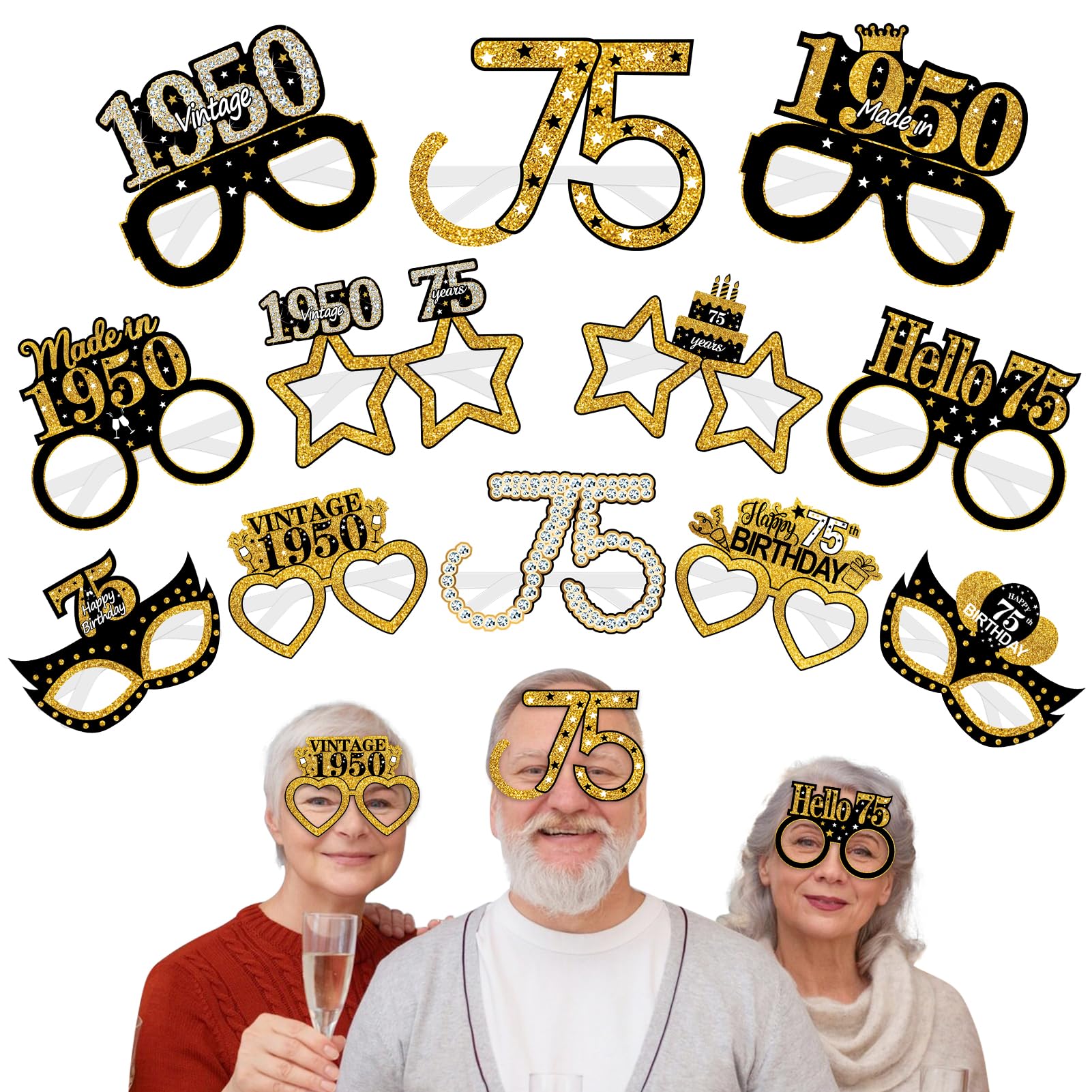 Turypaty 24Pcs 1950 75th Birthday Paper Glasses