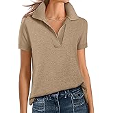 ANRABESS Women Short Sleeve Sweater Wool Blend Polo V Neck Shirts Summer Dressy Top Business Casual Spring Vacation Clothes