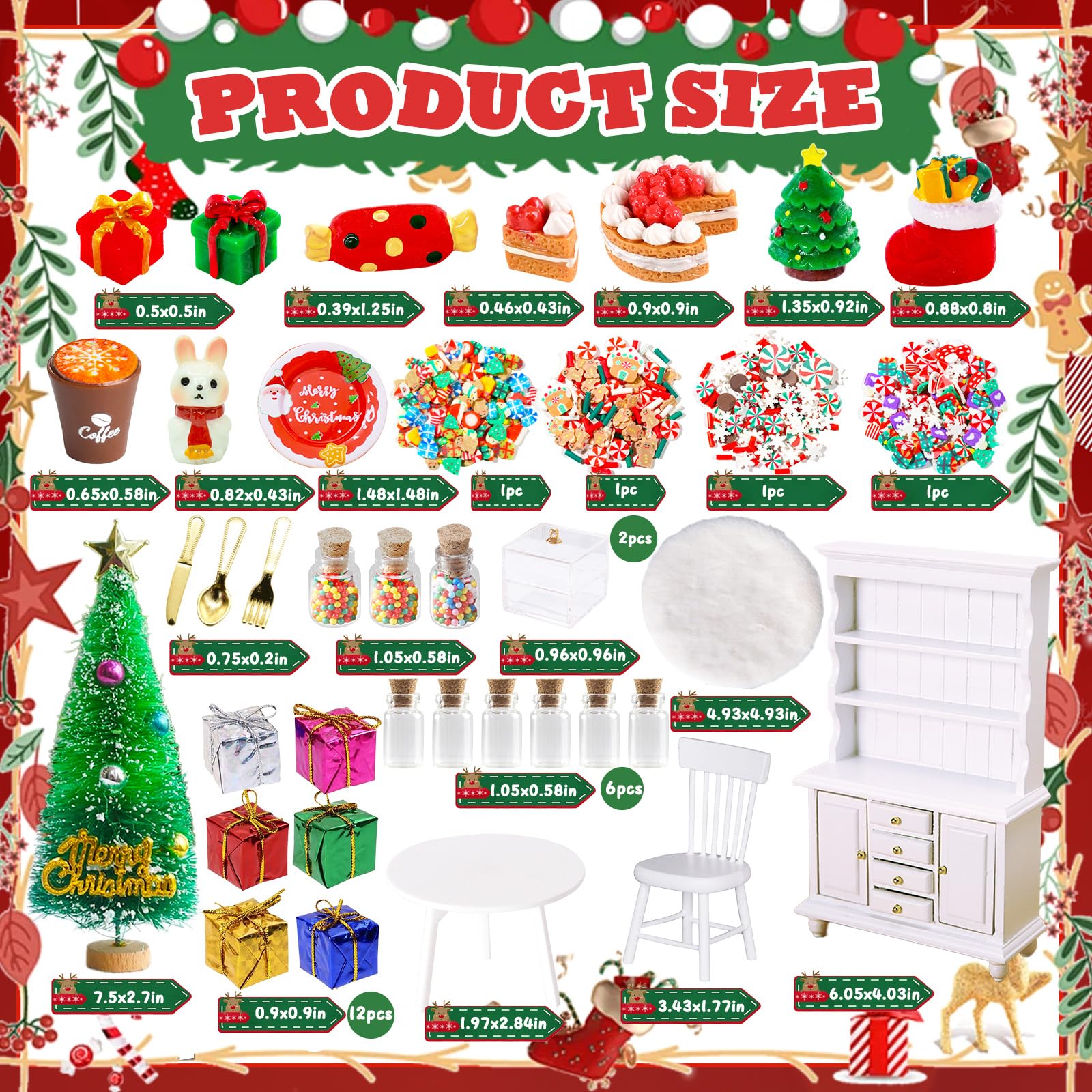 Rileryan 1:12 Scale Mini Christmas House Accessories Kit Christmas Miniatures Decorations Miniature Wooden Furnitures Bookshelf Desk Chair