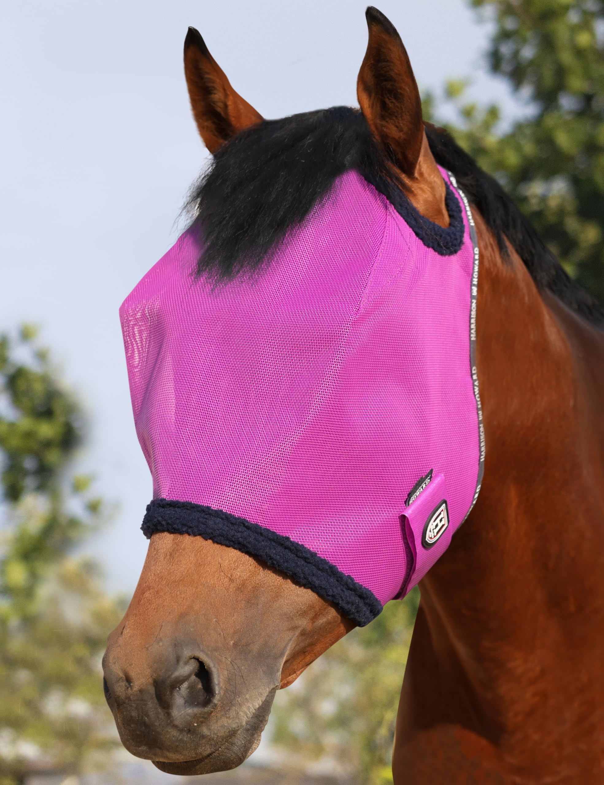 Harrison Howard All Round Mesh Horse Fly Mask UV Protective with Fleece Padded Edging Purple L