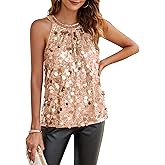 GRACE KARIN Halter Sequin Tank Tops for Women Sleeveless Sparkly Glitter Club Outfits Ruched Flowy Shiny Party Concert Shirt