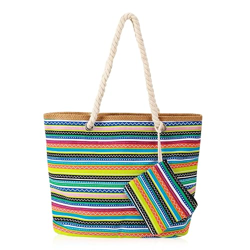 Jodsen Large Beach Bag, Summer Beach Bags for Women, Tote Bag with Zip and Pockets, Large Capacity Casual Shopping Bag Handbags for Women Ladies Girls for Beach School Work Shopping Travel (C)