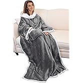 Catalonia Sherpa Wearable Blanket with Sleeves Arms, Comfy Sleeved TV Wrap Blanket, Large Snuggly Throw for Women and Men, Gift for Her