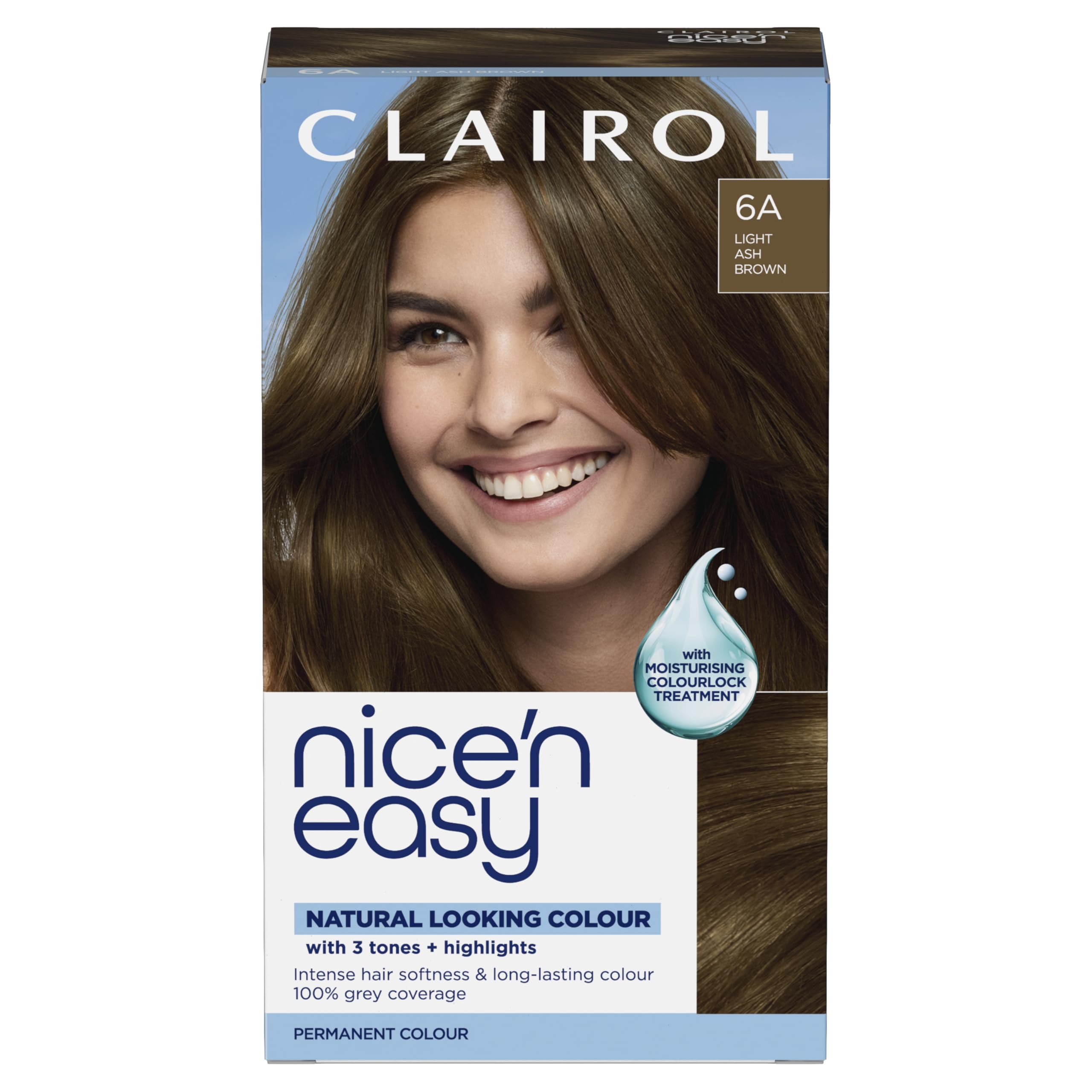 Clairol Nice'n Easy Crème, Natural Looking Oil Infused Permanent Hair Dye, 6A Light Ash Brown, 1 Count (Pack of 1)