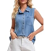 CIMUK Women's Denim Tank Top Sleeveless Button Down Shirts with Pockets Collared Jean Shirt