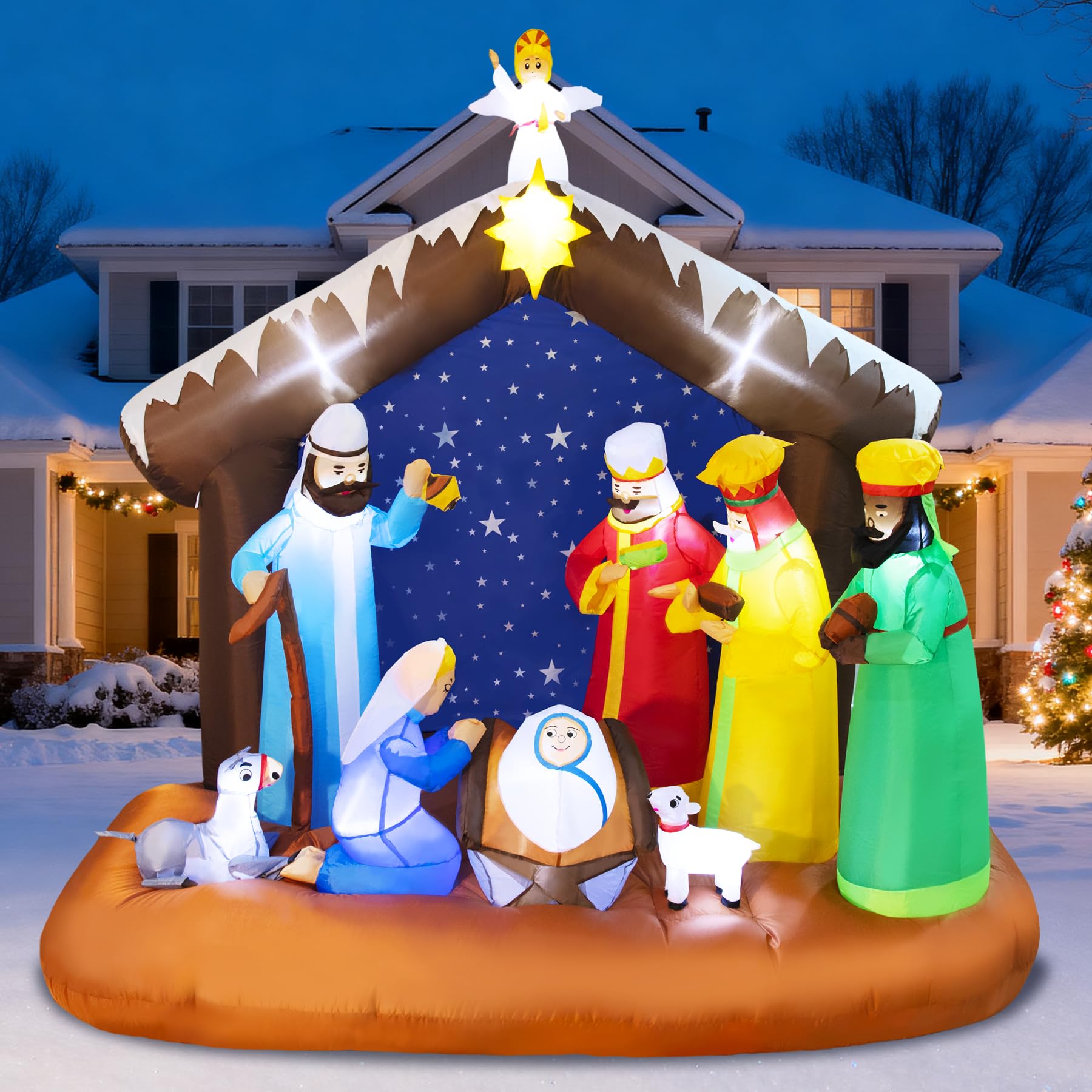 Photo 1 of Christmas Inflatable Nativity Scene Outdoor - Christmas Inflatables Outdoor Blow Up Yard Decorations Jesus Nativity Sets with Built-in LED Lights for Garden Yard Lawn Xmas Decor, 7 x 7FT