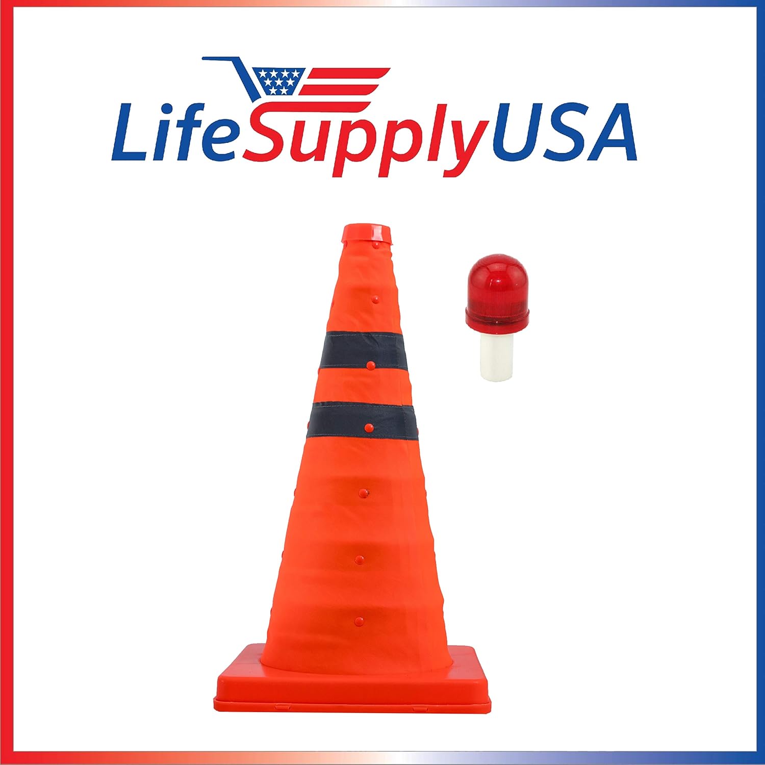 Collapsible 18 Inch Traffic Cone with LED Light Lamp Topper Reflective