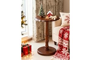 NKGIAG Vintage Solid Wood Accent Side Table, Pedestal End Table for Living Room, Small Bedside Table Nightstand for Bedroom, Coffee, Drink & Reading Table for Couch, Office, Corner, Walnut