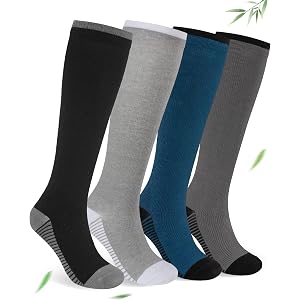 Bamboo Compression Socks for Women, 4 Pairs, 15-20 mmHg, Knee-High Support | SOFT BAMBOO COMFORT, Breathable, anti-odor socks