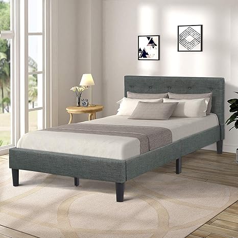 JULYFOX - Marco de Cama de Madera de Perfil bajo con cabecero tapizado