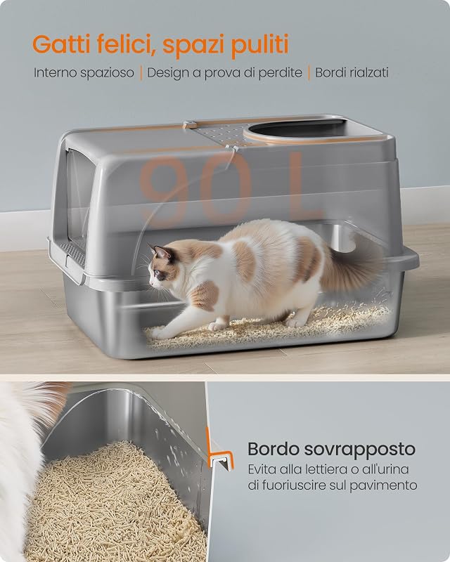 Lettiera per Gatti Chiusa in Acciaio Inox, 61 x 40 x 36,5 cm