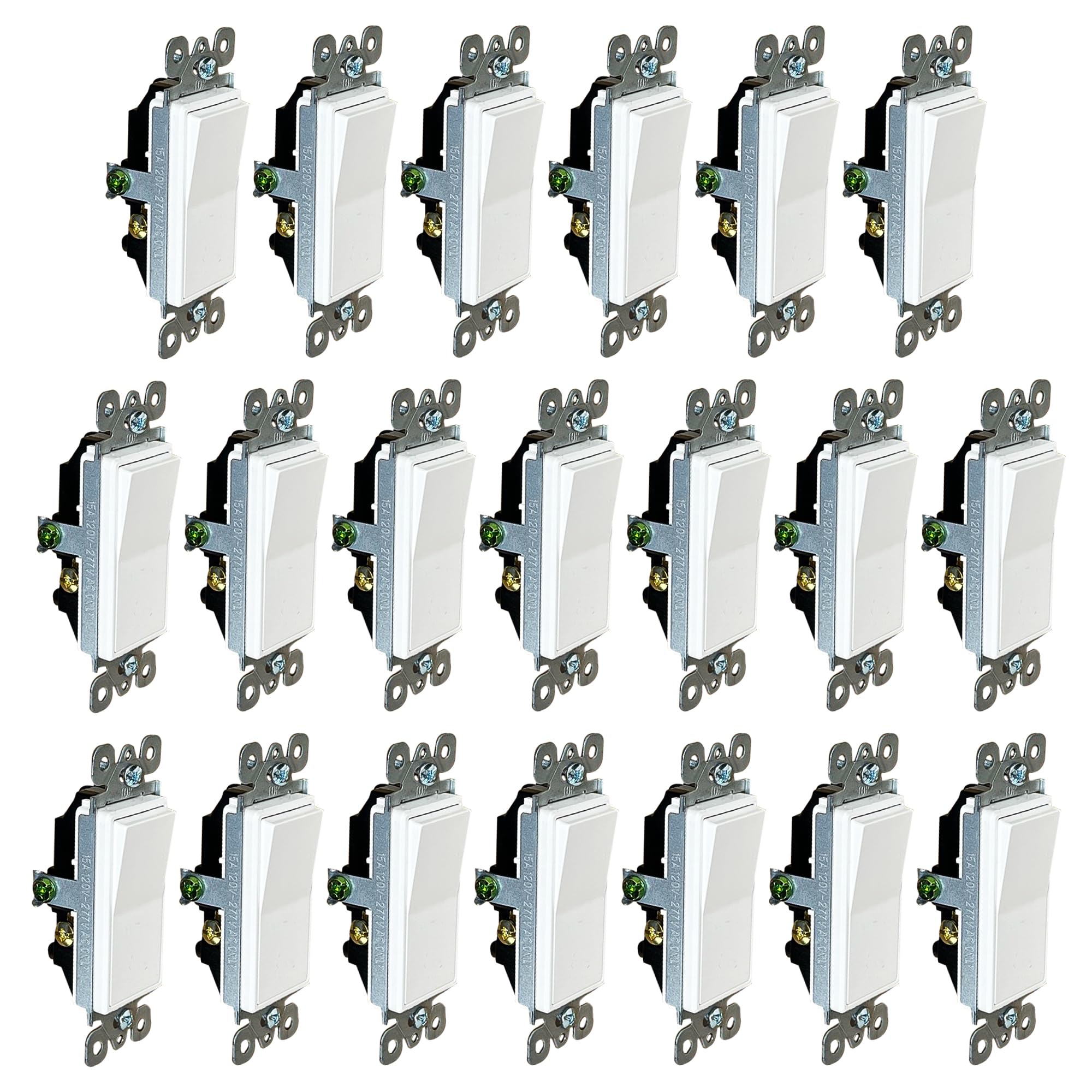 Photo 1 of [20-Pack] PROCURU 3-Way Decorator Paddle Rocker Light Switch, 3-Wire, Grounding 15A 120V-277V, White, UL Certified