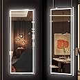 Hasipu LED Door Mirror Full Length, 44" x 15.8" Lighted Over The Door Hanging, Full Body Wall Mounted, Light Up Long Dressing, Square White