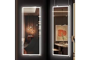 Hasipu LED Door Mirror Full Length, 44" x 15.8" Lighted Over The Door Hanging, Full Body Wall Mounted, Light Up Long Dressing, Square White