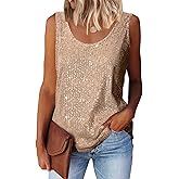 MLEBR Womens Summer Fashion Sequin Tops Scoop Neck Sequin Sparkle Shimmer Sleeveless Tanks Tops Blouses