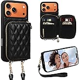 Keallce Case for iPhone 17 Pro Max 6.9'' Wallet Case, Crossbody Zipper Purse with Wrist Strap Lanyard Handbag, RFID Blocking Card Holders, Kickstand Flip Leather Cover for iPhone 17 Pro Max, Black