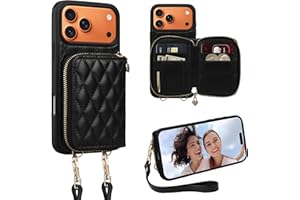 Keallce Case for iPhone 17 Pro Max 6.9'' Wallet Case, Crossbody Zipper Purse with Wrist Strap Lanyard Handbag, RFID Blocking Card Holders, Kickstand Flip Leather Cover for iPhone 17 Pro Max, Black