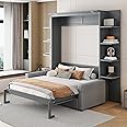 Ball & Cast Murphy Bed Queen Size Wall Chest with Sofa and Dual Piston Metal Folding Mechanism Designed,Wood Hideaway Cabinet Platform Bedframe w/Leg,for Small Room,Dorms,Gray