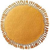 Indigo Ink - Decorative Throw Pillows for Couch or Bed, Boho Home Décor Round Cotton 20" x 20" Pillow with Tassels (Tufted Medallion Collection, Yellow)
