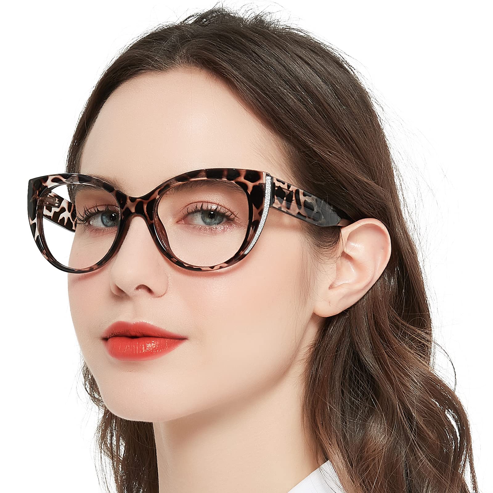OCCI CHIARI Womens Cateye Reading Glasses +1.75 Fashion Glasses for Women Wide Legs Glasses for Reading Spring Hinge(Leopard,175)