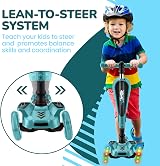 Hurtle 3-Wheeled Scooter Kids Teal Foldable Seat LED Lights Adjustable Handlebar view 6