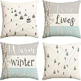 AVOIN colorlife Winter Skiers Cable Cars Snow Throw Pillow Covers, 16 x 16 Inch Warm Winter Wishes Love Lives Here Seasonal H