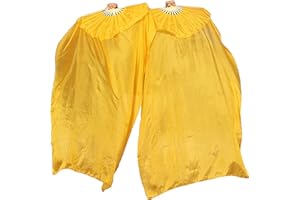 Winged Sirenny Pairs Worship Praise Fan Flag Streamers, Adjustable Colorful Belly Dance Silk Fan Veil 59" (150 cm)