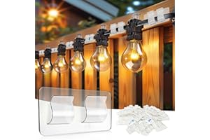 TW SHINE Hooks for Outdoor String Lights Clips, 30 Pack Heavy Duty Clips Clear Light Hook with Waterproof Adhesive Strips, Outside UV-Resistant Cord Hooks for Hanging Christmas Light Cable Organizer
