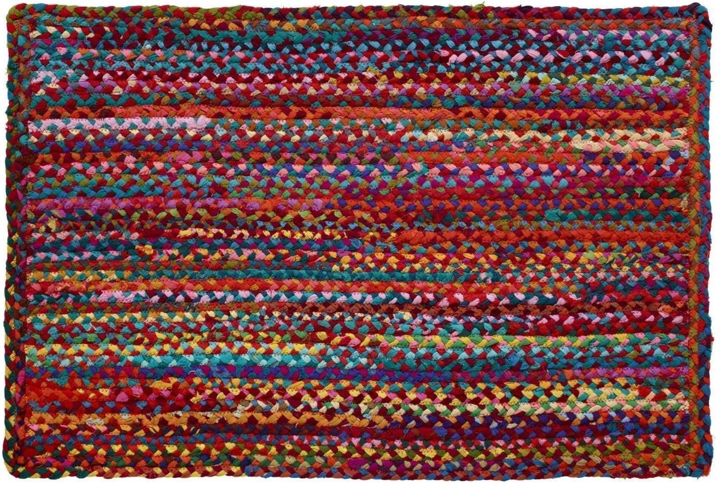 Jai Shri Shyam Solid Plain Contemporary Stripes Carpet (Multicolour, Chindi, Medium)