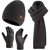 Miorpex Mens Winter Beanie Hat Touchscreen Gloves Long Scarf 3 Set with Warm Fleece Lined Knit Cap Scarves for Men Women