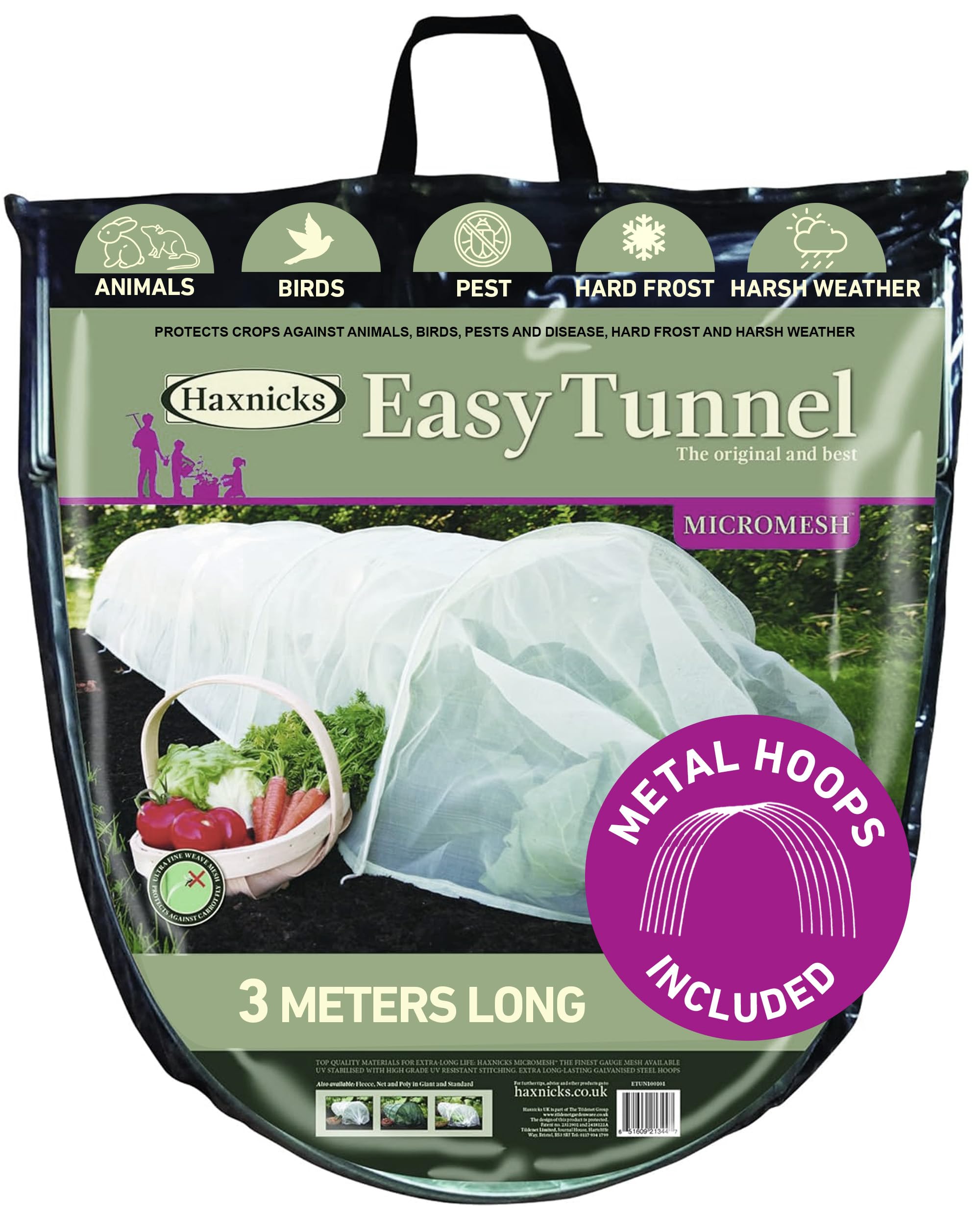 Haxnicks Easy Tunnel Micromesh Garden Tunnel | Ready To Use Fold Out Design Ultra Fine Netting Garden Tunnel | Plant Protection Cloche | Garden Pests Aphids Black Fly | L300 x W45 x H30 cm Etun100101