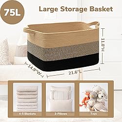 Goodpick Woven Blanket Basket, 21.6" x 14.9" x