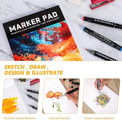 FEITAKE Marker Paper Pad Sketchbook Bleedproof for Alcohol Markers  120lb/200gsm Double Sided Thick Art Drawing