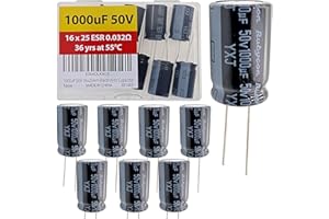 EEEEE 1000uF 50V 16x25mm Rubycon Electrolytic Capacitor Low ESR 0.032Ω Long Life 36yrs at 55 Degree C mfd mircofarad Micro Farad Radial Lead Aluminum Capacitors (Pack of 8)