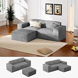 Marsail 80" L Shaped Sofa Modular, Corduroy Cloud