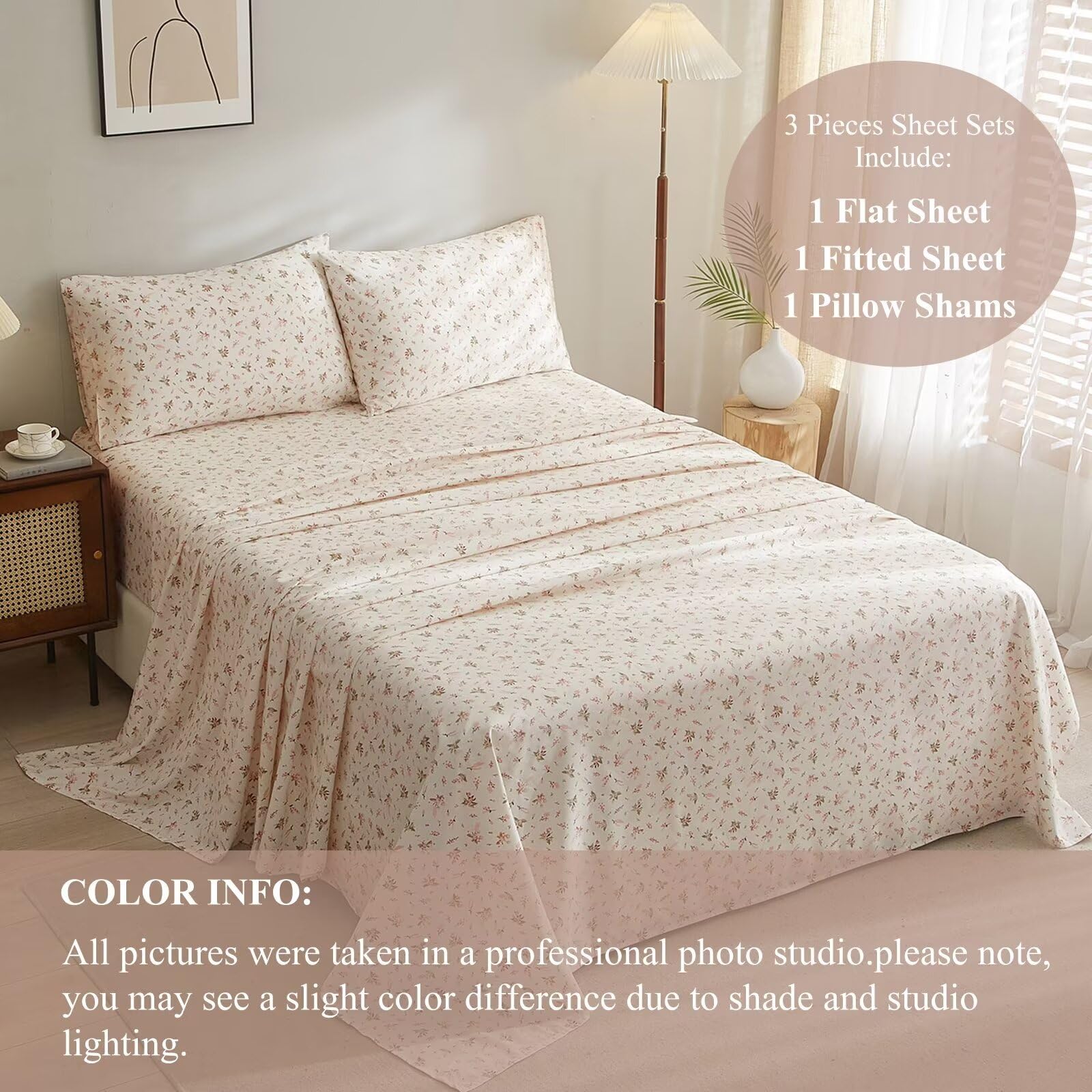 VClife Floral Sheet Sets Queen - Pink Bed Sheets