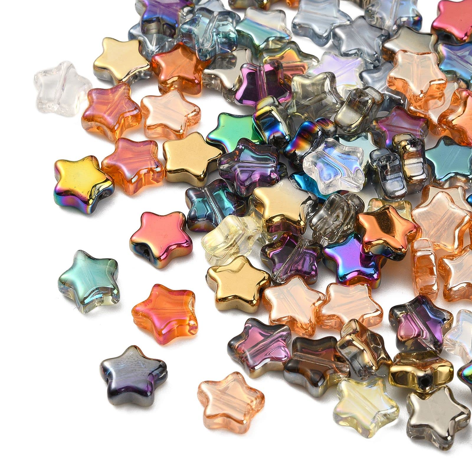 Stiesy 100Pcs Random Color Star Glass Beads Transparent Little Pentagram Beads Star Spacer Loose Beads for DIY Crafts Bracelet Jewelry Making