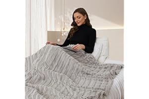 YAKEE Electric Heated Throw Blanket Luxurious Faux Fur 50" x 60", 4 Fast Heating Levels & 3 Hours Auto Off Overheat Protection ETL Certified Super Cozy Soft Heating Throw for Home Couch - Light Brown