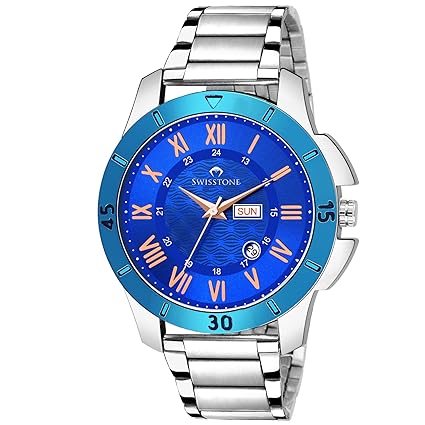 GR355-BLU-CH Stainless Steel Chain Wrist Watch for Men