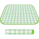 TENOC Small Picnic Blanket 1 Pack for Hiking & Camping, Ultra-Light Foldable Sit Pad for One Person, Waterproof Portable Single Seat Mat for Park, Backpacking & Stadium, Green Grid, 19"x19"