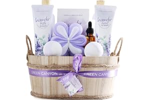 Green Canyon Spa Gift Baskets for Women 11pcs Lavender Bath Gift Sets with Body Lotion,Essential Oil,Spa Gifts for Women,Mothers Day Gift Sets for Her,Bath Sets for Her Gifts