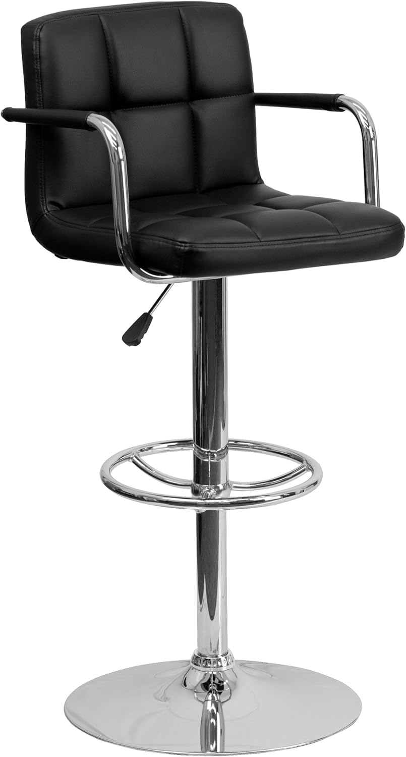 black base adjustable bar stool on Amazon Com Flash Furniture Ch 102029 Bk Gg Contemporary Black Quilted Vinyl Adjustable Height Barstool With Arms And Chrome Base 1 Pack Furniture Decor