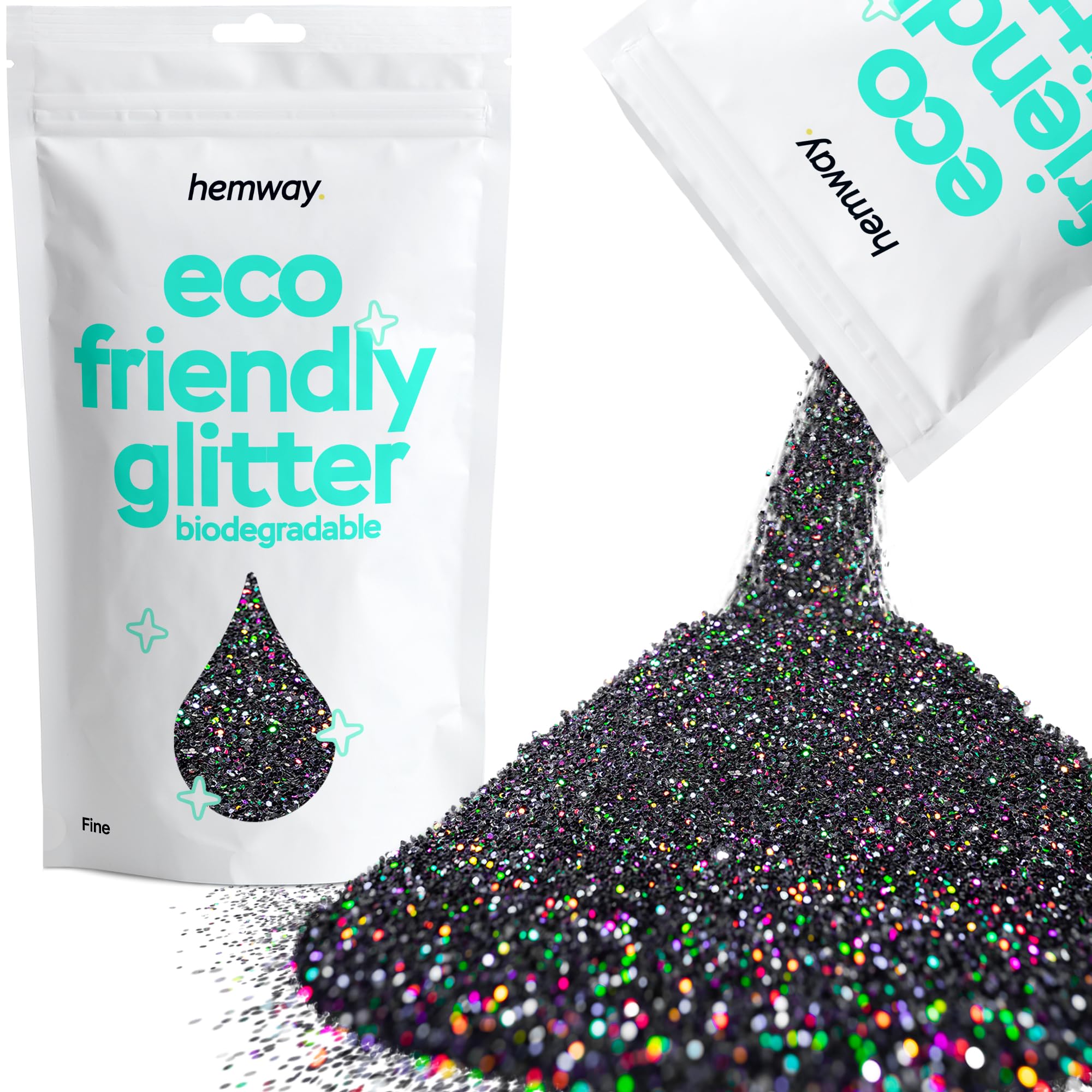 Eco Friendly Biodegradable Glitter | Black Holographic - Fine 100g, Plant Based, Biodegradable Glitter for Craft, Face, Hair, Nail, Body and Festival - Hemway