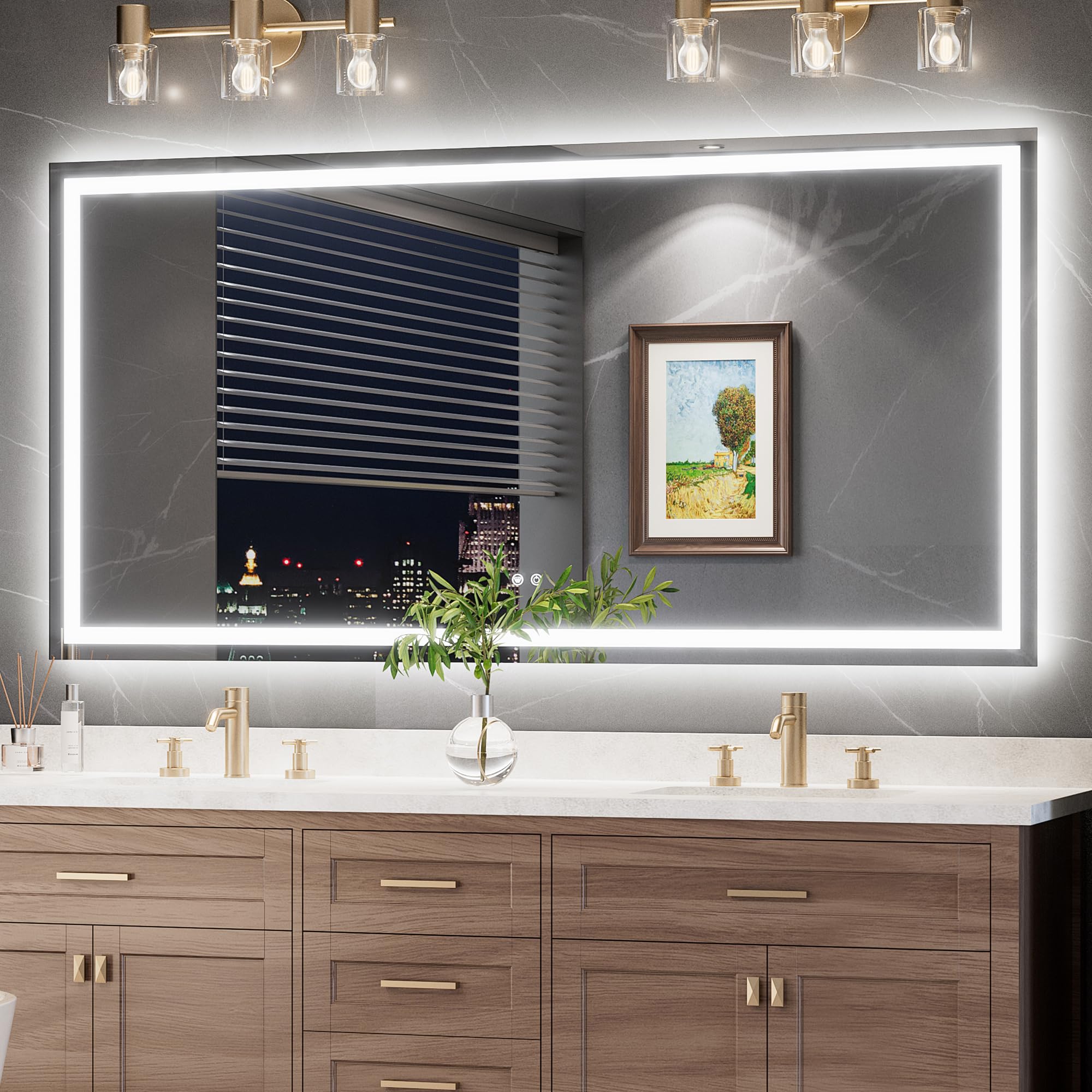 Photo 1 of ***OPENED FOR INSPECTION****TokeShimi 72x36 LED Mirror for Bathroom with 3-Color Lights,Lighted Vanity Mirror with Lights,Anti-Fog,Stepless Dimmable,HD Tempered Glass,Memory Function,Waterproof,Shatterproof,UL Listed